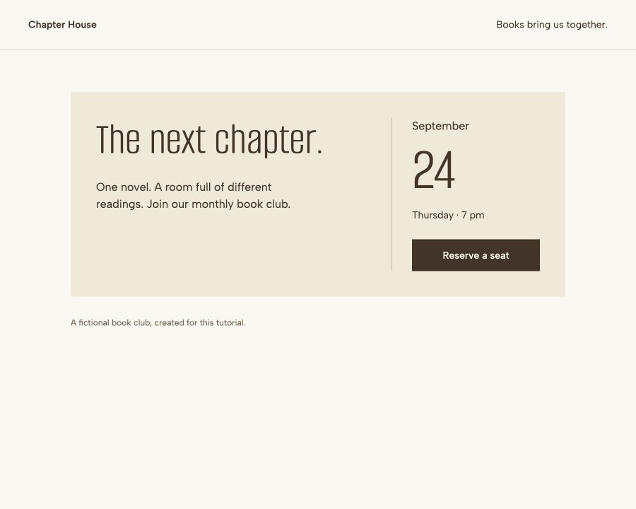 The accepted event card retains the separate introduction and date-and-reservation group after cleanup, stopping Live Mode, and reloading the page.